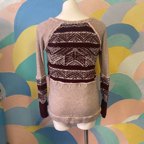 Free People Beautiful Thick Knit maroon and grey Sweater S - Picture 2 of 9